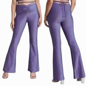 MAUBY Flare Pants Sizes Medium Purple Sparkle Cinch Tie Wrap Belt Waist Pull On